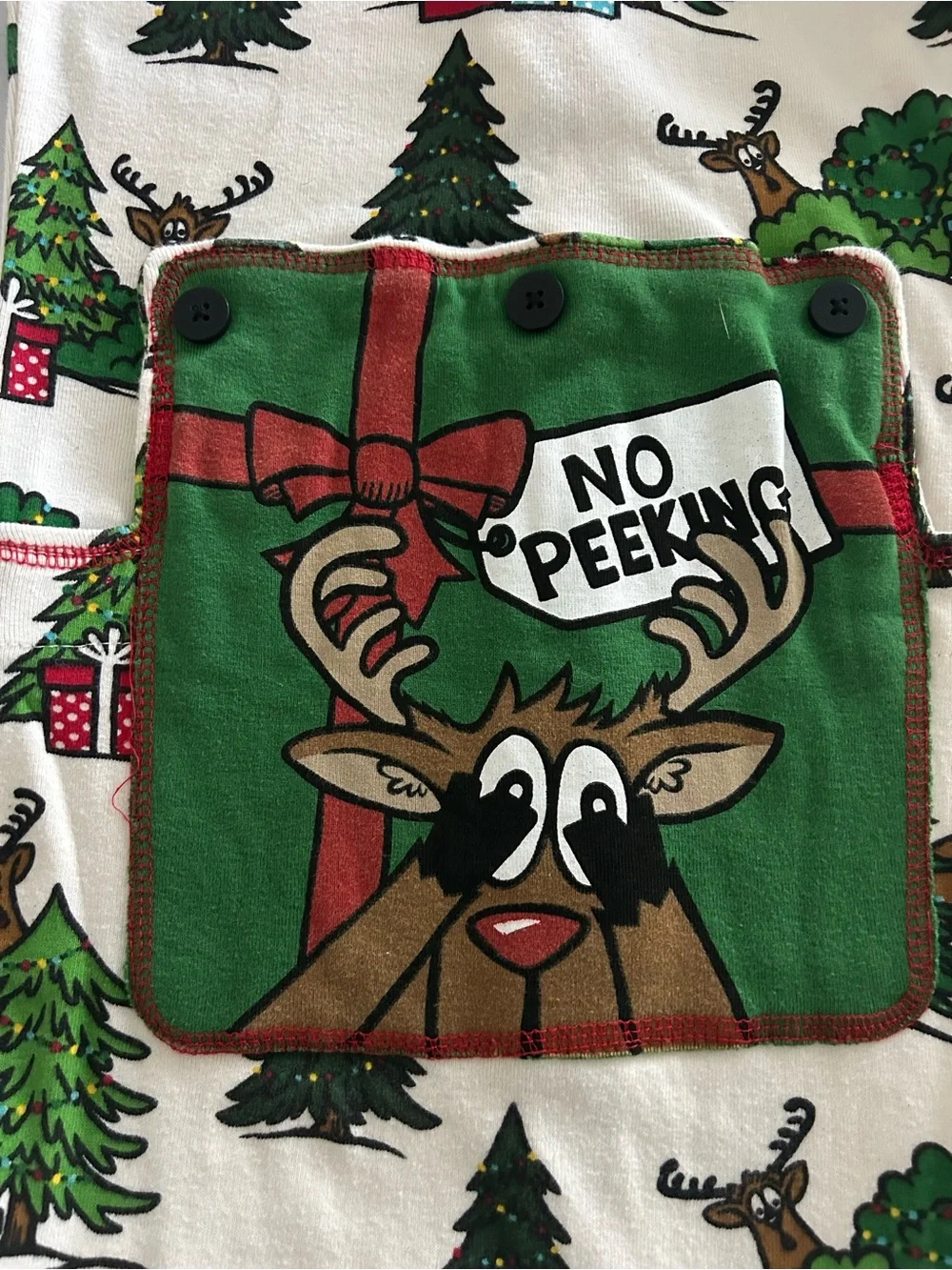 Lazy One Kids Cream Holiday Tree & Reindeer Pajama One-Piece No Peeking Flap
